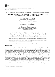 Hall effects on isothermal vertical plate with uniform mass diffusion in the presence of rotating fluid and chemical reaction of first order