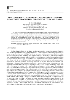 Analysis of parallelogram mechanism used to preserve remote center of motion for surgical telemanipulator