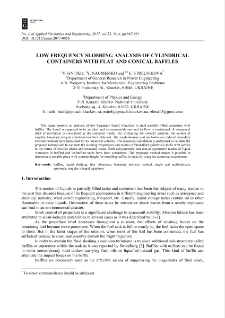Low frequency sloshing analysis of cylindrical containers with flat and conical baffles