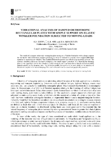 Vibrational analysis of damped orthotropic rectangular plates with simple support on elastic Winkler foundation subjected to moving loads