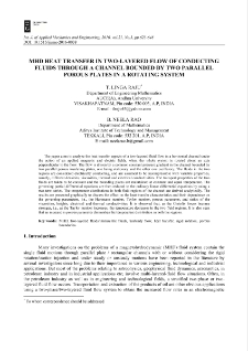 MHD heat transfer in two-layered flow of conducting fluids through a channel bounded by two parallel porous plates in a rotating system