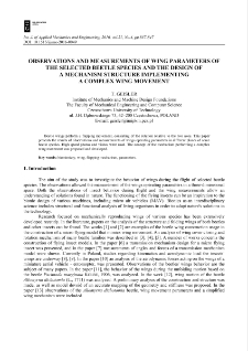 Observations and measurements of wing parameters of the selected beetle species and the design of a mechanism structure implementing a complex wing movement