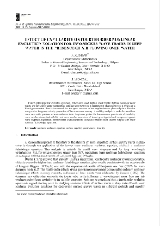 Effect of capillarity on fourth order nonlinear evolution equation for two stokes wave trains in deep water in the presence of air flowing over water