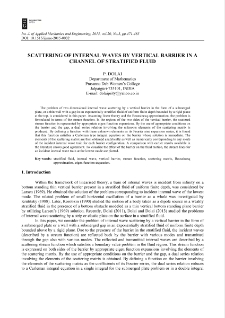 Scattering of internal waves by vertical barrier in a channel of stratified fluid