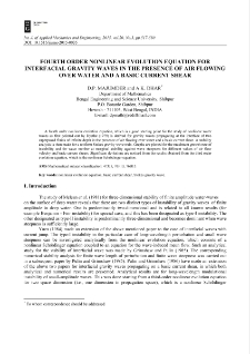 Fourth order nonlinear evolution equation for interfacial gravity waves in the presence of air flowing over water and a basic current shear