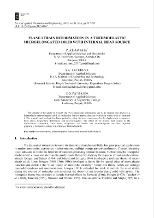 Plane strain deformation in a thermoelastic microelongated solid with internal heat source