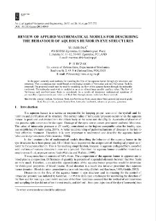 Review of applied mathematical models for describing the behaviour of aqueous humor in eye structures