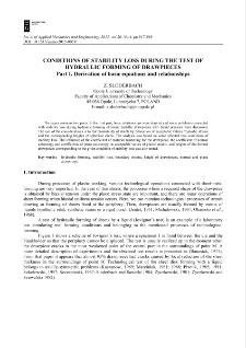 Conditions of stability loss during the test of hydraulic forming of drawpieces. Part I. Derivation of basic equations and relationships. Part II. Discussion and analysis of the results