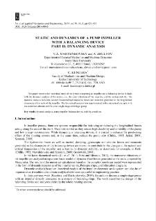 Static and dynamics of a pump impeller with a balancing device.