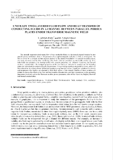 Unsteady two-layered fluid flow and heat transfer of conducting fluids in a channel between parallel porous plates under transverse magnetic field