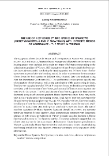 The use of nest-boxes by two species of sparrows ("Passer domesticus" and "P. montanus") with opposite trends of abundance - the study in Warsaw