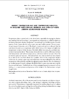 Ambient temperature and nest temperature variation in enclosed nests (Spanish sparrow) and open-cup nests (Iberian azurewinged magpie)