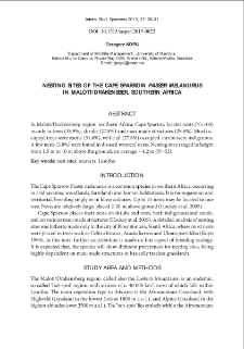 Nesting sites of the Cape Sparrow "Passer Melanurus" in Maloti/Drakensber, Southern Africa