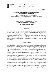 New Year`s Eve fireworks impact on the number of magpies on the roosting place