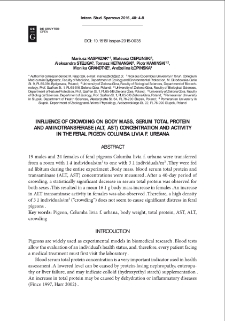 Influence of crowding on body mass, serum total protein and aminotransferase (ALT, AST) concentration and activity in the feral pigeon "Columba livia f. urbana"