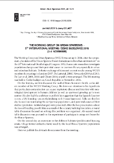 The Working Group on Urban Sparrows - 5th International Meeting: České Budějovice 2016 (3-4 november)