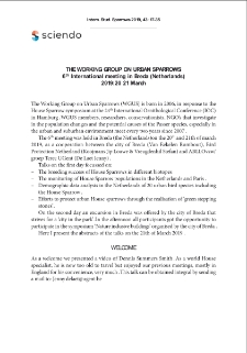 The Working Group On Urban Sparrows 6th International meeting in Breda (Netherlands) 2019:20 21 March
