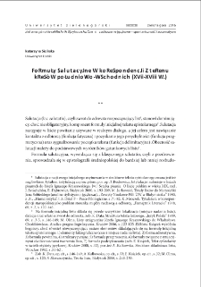 Formuły salutacyjne w korespondencji z terenu Kresów Południowo-Wschodnich (XVII-XVIII w.) = Salutations in letters from the South-Eastern Borderland (17th-18th centuries)
