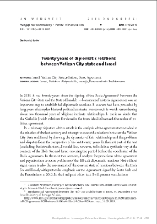 Twenty years of diplomatic relations between Vatican City state and Israel = Dwadzieścia lat stosunków dyplomatycznych pomiędzy Państwem Watykańskim a Izraelem