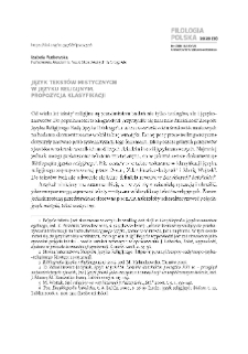 Język tekstów mistycznych w języku religijnym. Propozycja klasyfikacji = The language of mystical texts as a part of the religious language. Proposal for a classification