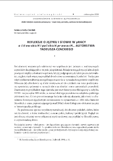Refleksje o języku i słowie w pracy "O litewskich i polskich prawach..." autorstwa Tadeusza Czackiego = Reflections on language and words in the work "About Lithuanian and Polish Laws..." by Tadeusz Czacki