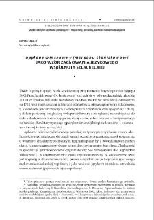 "Applauz winszowny JMCI Panu Stanisławowi" jako wzór zachowania językowego wspólnoty szlacheckiej = "Applauz winszowny JMCI Panu Stanisławowi" as a?pattern of language behavior of noble community