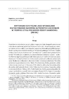 Kryterium estetyczne jako wyznacznik kształtowania wzorów językowych zachowań w "Teoryjej stylu polskiego" Józefy Kamockiej (XIX w.) = Aesthetic criterion as a determinant of shaping language patterns of behaviour in "Teoryja stylu polskiego" (Theory of Polish style) by Józefa Kamocka (19th century)