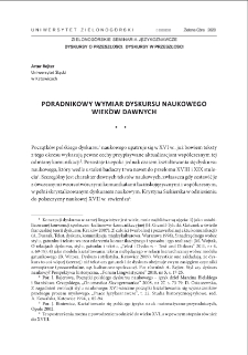 Poradnikowy wymiar dyskursu naukowego wieków dawnych = The guide shape of academic discourse of past centuries