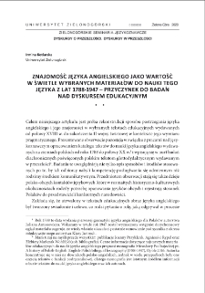 Znajomość języka angielskiego jako wartość w świetle wybranych materiałów do nauki tego języka z lat 1788-1947 - przyczynek do badań nad dyskursem edukacyjnym = Knowledge of English as a value in the light of selected materials for learning this language from 1788-1947 - a contribution to research on educational discourse