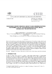 Renewable Energy Sources - Benefits and Drawbacks From the Perspective of the Experiences of China, Brazil, Canada and the United States