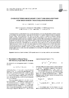On source terms and boundary conditions using arbitrary high order discontinuous Galerkin schemes