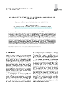 Linear adaptive structure for control of a nonlinear MIMO dynamic plant