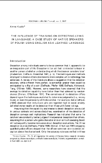 The influence of training on detecting lying in language: a case study of native speakers of Polish using english as a learned language = Wpływ treningu na wykrywanie kłamstwa w języku: Studium przypadku natywnych mówców języka polskiego posługujących się językiem angielskim jako językiem nabytym