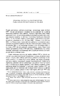 Prawna definicja partnerstwa publiczno-prywatnego w Polsce = Legal definition of public-private partnership in Poland