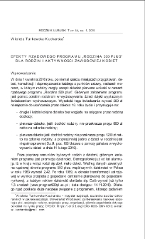 Efekty rządowego programu "Rodzina 500 plus" dla rodzin i aktywności zawodowej kobiet = Effects of the "Family 500+" government programme for families and for the professional activity of women