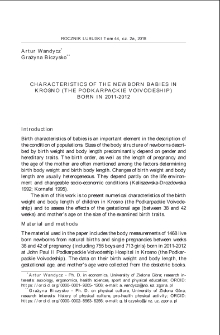 The characteristics of the newborn babies in Krosno (the podkarpackie voivodeship) born in 2011-2012 = Charakterystyka urodzeniowa noworodków krośnieńskich (województwo podkarpackie) urodzonych w latach 2011-2012