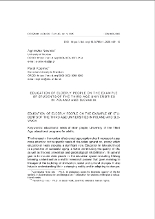 Education of elderly people on the example of students of the third age universities in Poland and Slovakia = Edukacja osób starszych na przykładzie studentów uniwersytetów trzeciego wieku w Polsce i Słowacji