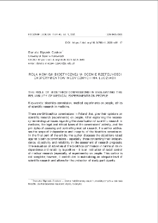 Rola Komisji Bioetycznej w ocenie rzetelności eksperymentów medycznych na ludziach = The role of bioethics commissions in evaluating the reliability of medical experiments on people