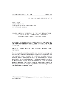 Music and mathematics in primary education. Development of knowledge and skills concerning magnitude features = Muzyka i matematyka w edukacji wczesnoszkolnej. Rozwój wiedzy i umiejętności dotyczących cech wielkościowych