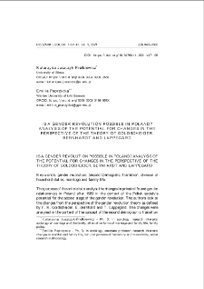 Is a gender revolution possible in Poland? Analysis of the potential for changes in the perspective of the theory of Goldscheider, Bernhardt and Lappegard = Czy w Polsce możliwa jest rewolucja płci? Analiza potencjału zmian w perspektywie teorii F. K. Goldscheider, E. Bernhard I T. Lappegard