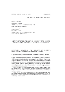 Metaphors regarding the concept of e-sports produced by university students in Turkey = Metafory związane z e-sportem zaproponowane przez studentów w Turcji