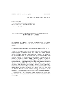 Ukrainian secondary school students about distance education = Ukraińcy uczniowie szkół średnich o kształceniu na odległość