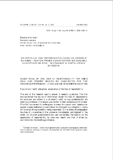Akceptacja idei odpowiedzialności za zdrowie własne i innych przez kandydatów do zawodu nauczycielskiego - wyzwanie w kształceniu wyższym = Acceptance of the idea of responsibility for one`s own and others` health by candidates for the teaching profession - a challenge in higher education