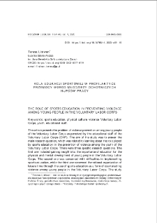 Rola edukacji sportowej w profilaktyce przemocy wśród młodzieży Ochotniczych Hufców Pracy = The role of sports education in preventing violence among young people in the Voluntary Labor Cors