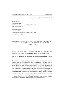 Media use and social capital among the youth: an analysis of civic engagement during leisure time = Korzystanie z mediów a kapitał społeczny wśród młodzieży: analiza aktywności obywatelskiej w czasie wolnym