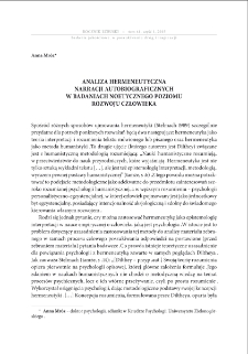 Analiza hermeneutyczna narracji autobiograficznych w badaniach noetycznego poziomu rozwoju człowieka = Hermeneutic analysis of autobiographical narrations in the research on noetic level of human development