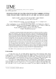 Investigation of coated and uncoated carbide cutting tool wear in dry turning of en aw 2007 aluminum alloy