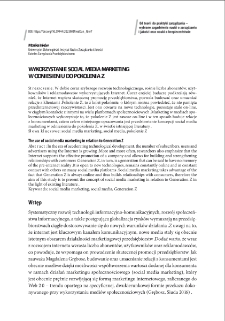 Wykorzystanie social media marketing w odniesieniu do Pokolenia Z = The use of social media marketing in relation to Generation Z