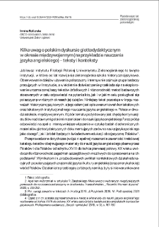 Kilka uwag o polskim dyskursie glottodydaktycznym w okresie międzywojennym (na przykładzie nauczania języka angielskiego) - teksty i konteksty = Some remarks on the Polish glottodidactic discourse in the interwar period (on the example of English language teaching) - texts and contexts