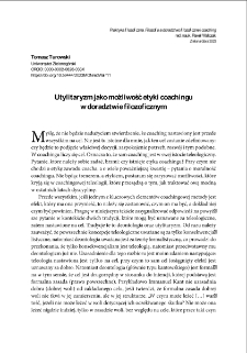 Utylitaryzm jako możliwość etyki coachingu w doradztwie filozoficznym = Utilitarianism as a possibility of coaching ethics in philosophical counselling